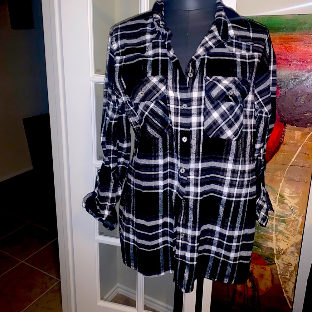 Black and white flannel button up shirt